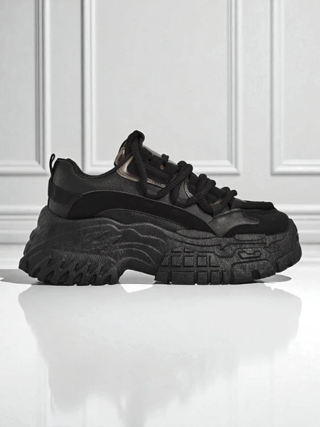 Aurelia Nero – Damskie Sneakersy Chunky ze Skóry Ekologicznej Czarny 6,5 cm