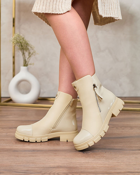 Royalfashion Beżowe matowe botki damskie Hedaheh