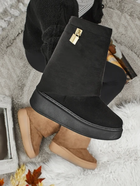 Krótkie buty a'la śniegowce damskie z dopinaną cholewką Elizze