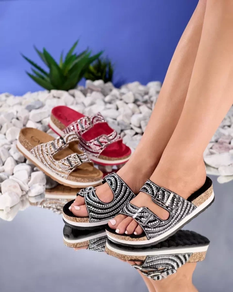 Royalfashion Klapki damskie z cyrkoniami w kolorze czarnym Laluda