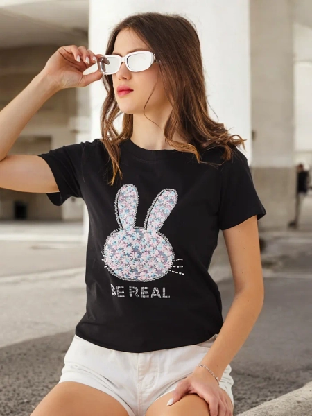 Royalfashion Bawełniany damski t-shirt Bunny Say Be Real