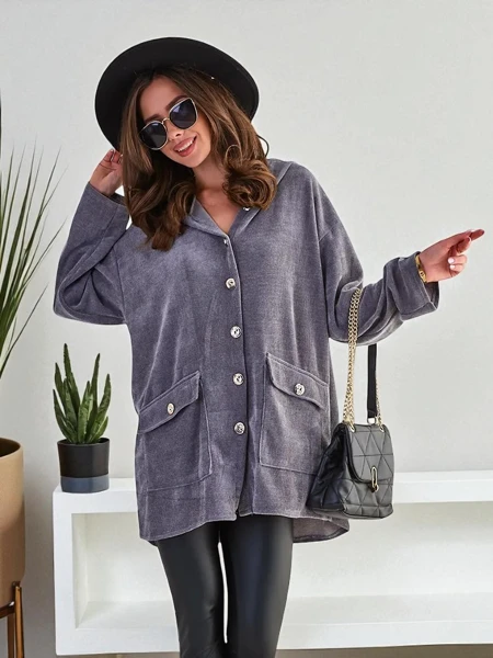 Royalfashion Rozpinany damski sweter ze złotymi guzikami oversize