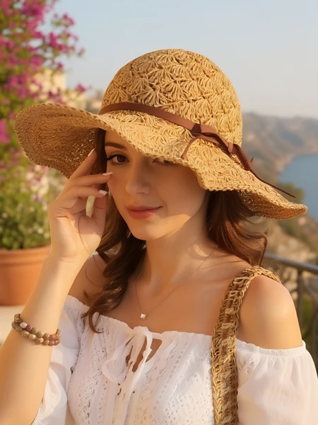Royalfashion Солом'яний капелюх із бантом Belle для жінок
