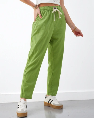 Royalfashion Bawełniane proste spodnie damskie z wiązaniem w pasie