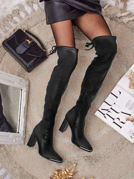 Damskie kozaki za kolano eko skórzane na słupku Aurora Drift