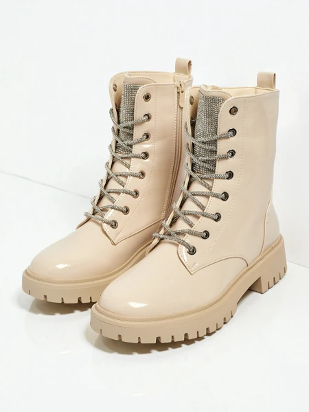 Botki Damskie Flora Beżowe Syntetyczne Eleganckie na Jesień