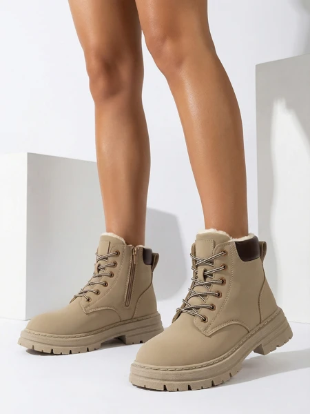 Royalfashion Szaro- brązowe damskie ocieplane botki typu trapery Radoras