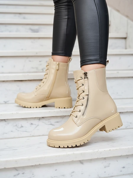 Royalfashion Beżowe eko skórzane damskie botki workery Seddaga