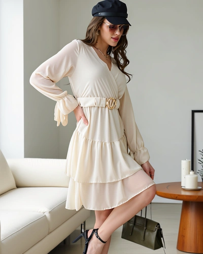 Royalfashion Damska sukienka mini z falbankami i kopertowym dekoltem