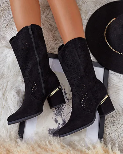 Royalfashion Ażurowe botki  na niskim słupku Hewir