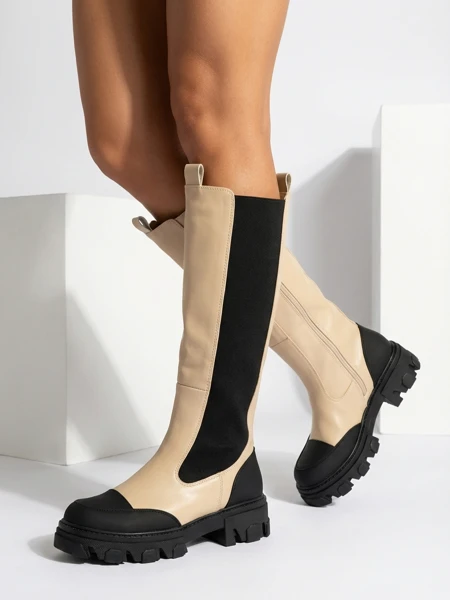 Royalfashion Beżowe damskie kozaki do połowy łydki Blyss