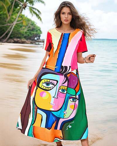 Royalfashion Wzorzysta damska sukienka z printem