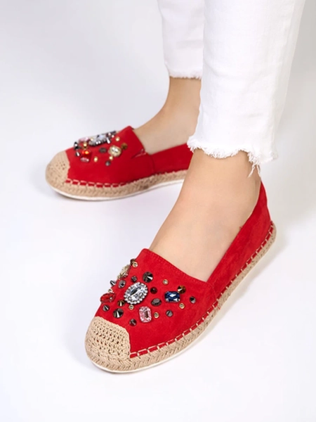 Royalfashion Czerwone damskie eko-zamszowe espadryle z cyrkoniami Mediros