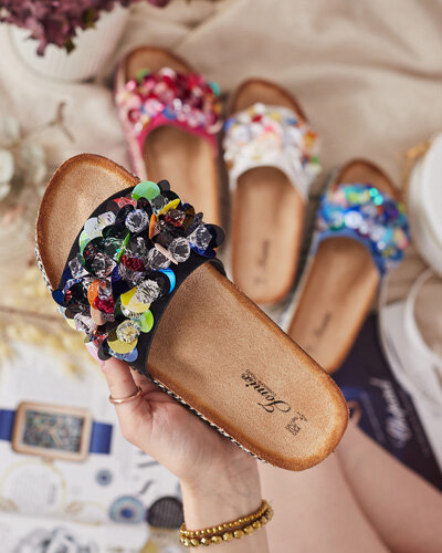 Royalfashion Damskie klapki z kryształkami Loassa