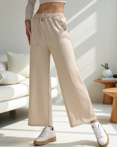 Royalfashion Жіночі широкі брюки з стразами