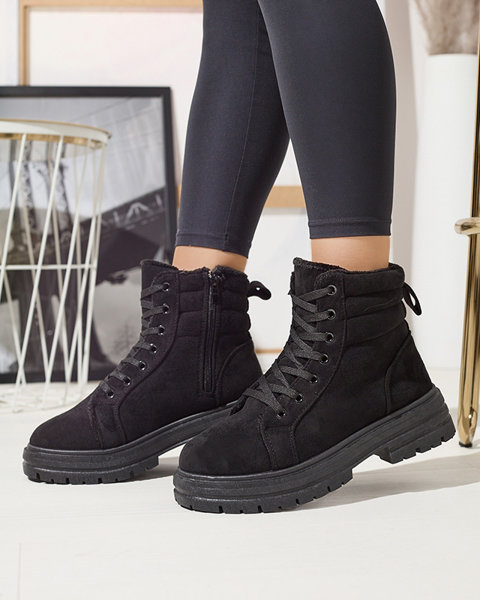 Royalfashion Damskie ocieplane botki typu trapery w czarnym kolozre Tivica