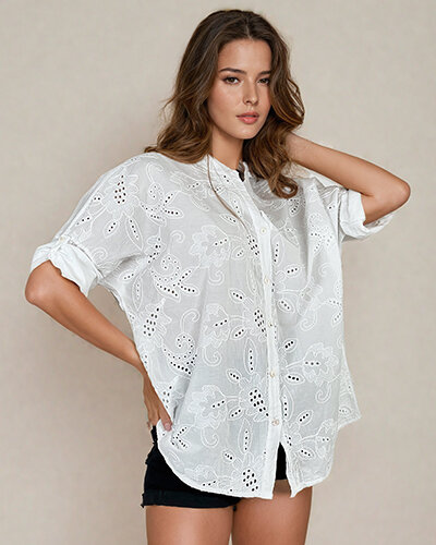 Royalfashion Damska koszula z haftem oversize