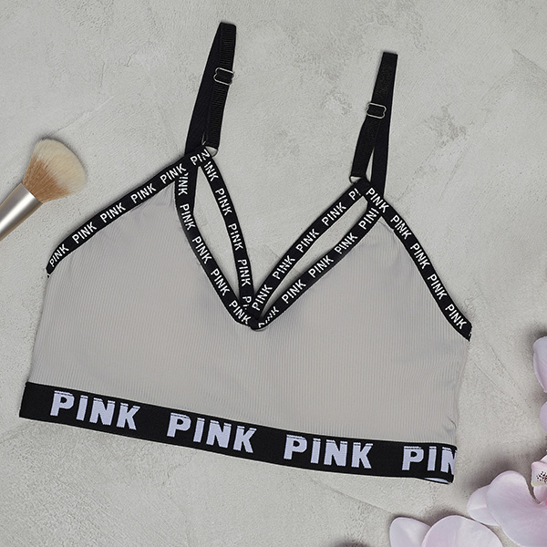 Royalfashion Szary sportowy stanik damski z napisami