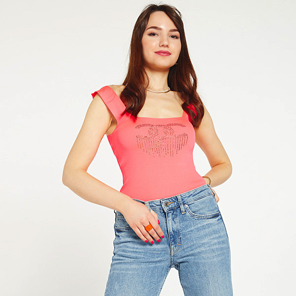 Royalfashion Różowy damski top z cyrkoniami
