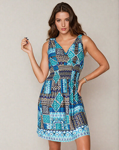 Royalfashion Damska sukienka tkaninowa mini z ozdobnym printem