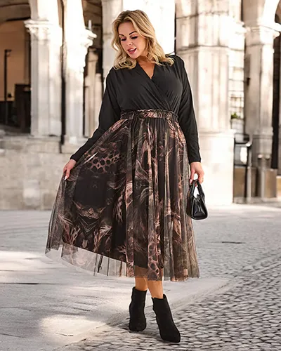 Royalfashion Damska dwuwarstwowa spódnica midi PLUS SIZE
