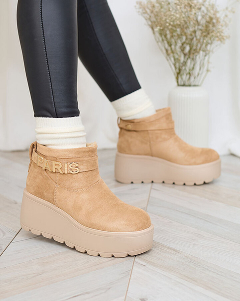 Royalfashion Світло-коричневі жіночі черевики а-ля снігоступи з орнаментом Parisela