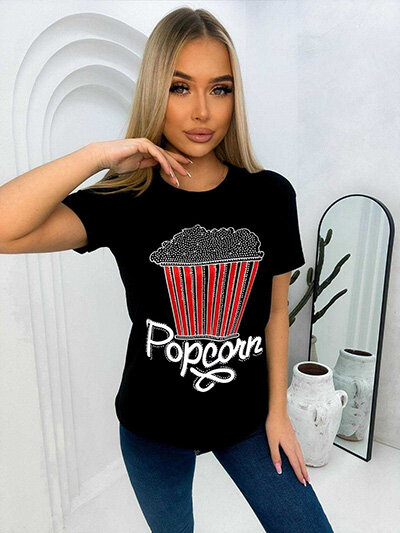 Royalfashion Damski t-shirt z nadrukiem i cyrkoniami