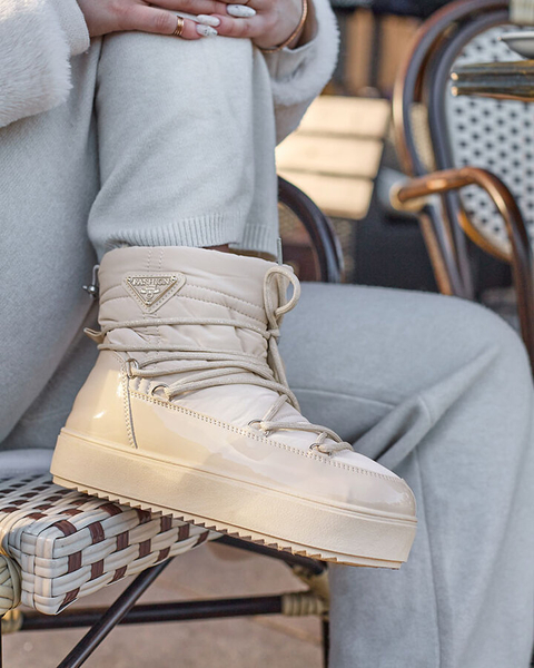 Royalfashion Wsuwane botki a'la śniegowce damskie w kolorze beżowym Nevsone