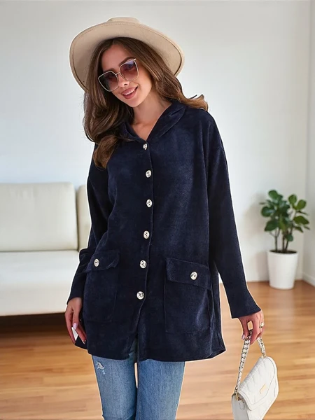Royalfashion Rozpinany damski sweter ze złotymi guzikami oversize