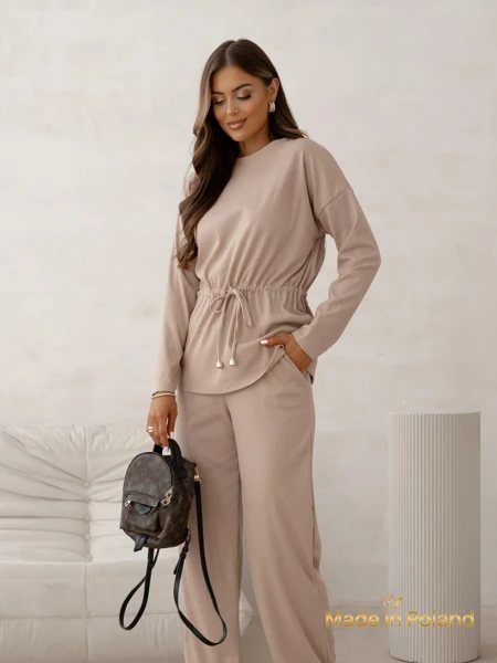 Royalfashion Bawełniany Damski komplet a'la sweterkowy prążkowany