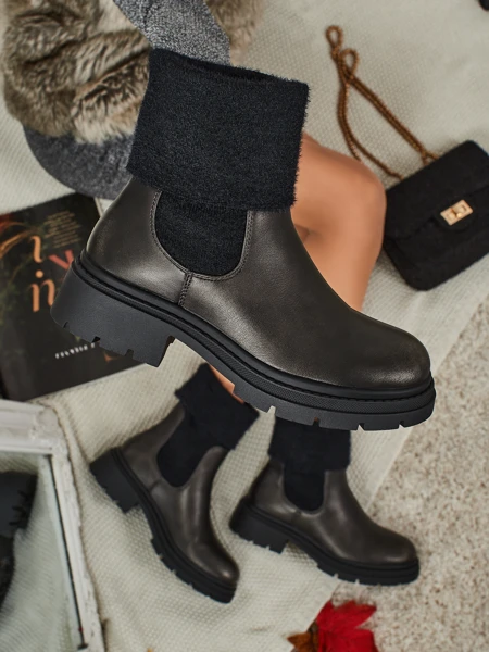 Botki damskie eko skórzane z futerkiem Kesy