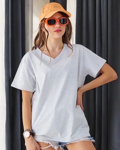 Royalfashion Bawełniany damski t-shirt casual z dekoltem V