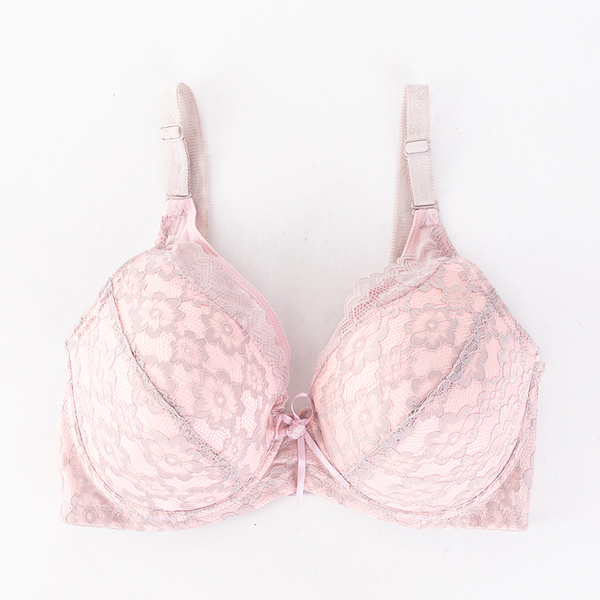 Royalfashion Różowo-szary damski biustonosz koronkowy