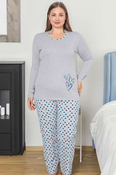 Royalfashion Bawełniana damska 2-częściowa piżama w kropki PLUS SIZE