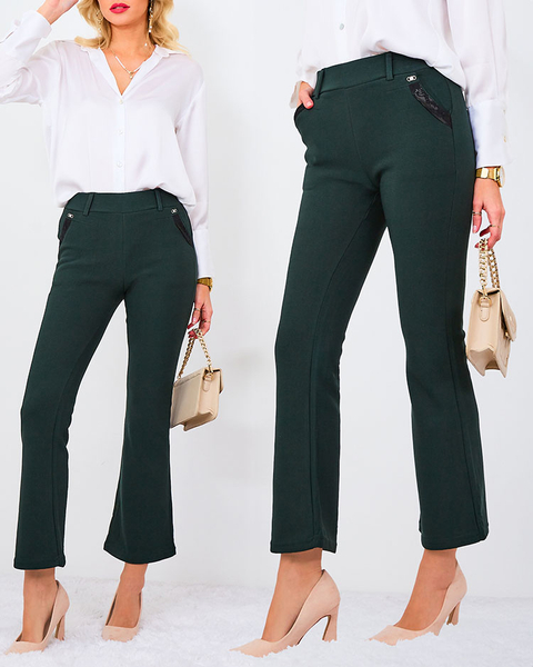 Royalfashion Ciemnozielone spodnie damskie materiałowe a'la dzwony