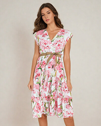 Royalfashion Damska sukienka midiw kwiaty