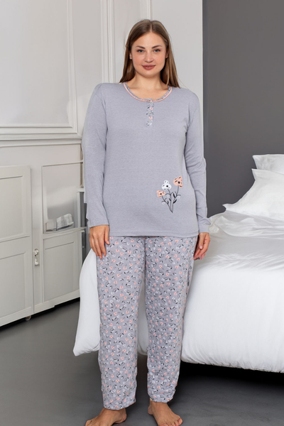 Royalfashion Bawełniana damska 2-częściowa piżama w kwiaty PLUS SIZE