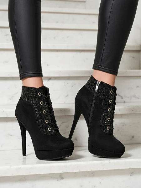 Royalfashion Damskie botki na szpilce z cyrkoniami Efelolo