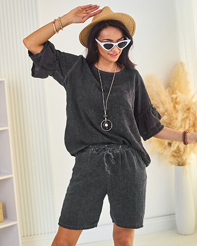 Royalfashion Bawełniano- lniany letni damski komplet