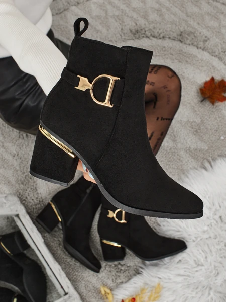 Botki damskie eko zamszowe na słupku Calyssa