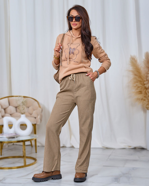 Royalfashion Khaki damskie sztruksowe spodnie materiałowe