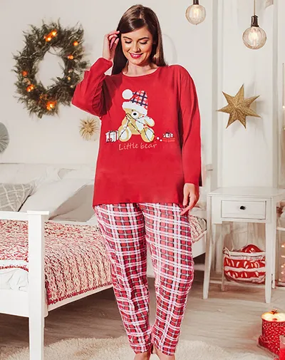Royalfashion Świąteczna bawełniana piżama damska z misiem PLUS SIZE