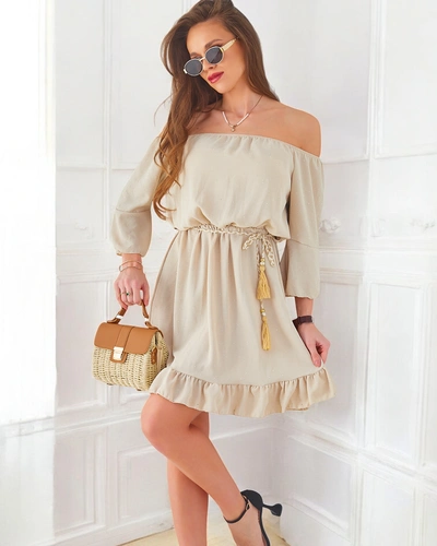 Royalfashion Damska sukienka mini hiszpanka długim rękawem i z cyrkoniami