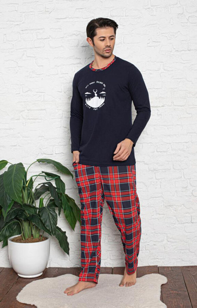 Royalfashion Granatowo- czerwona 2- częściowa męska piżama