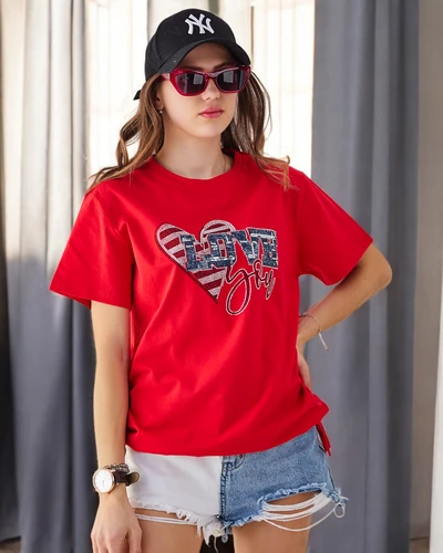Royalfashion Bawełniany damski t-shirt LOVE z cyrkoniami