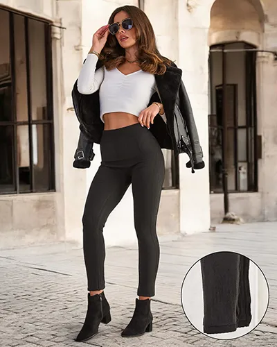 Royalfashion Ocieplane legginsy damskie prążkowane