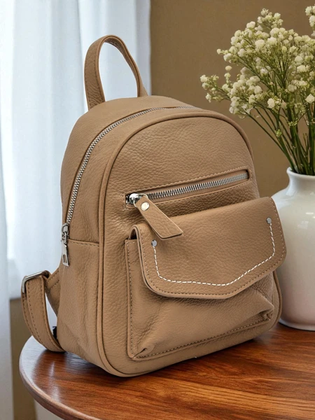 Pleciony Plecak Damski Królewska Moda Livia beżowy skóra ekologiczna 25x25cm