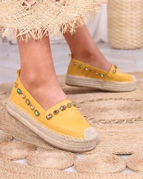 Royalfashion Damskie żółte espadryle z kryształkami Ziennie