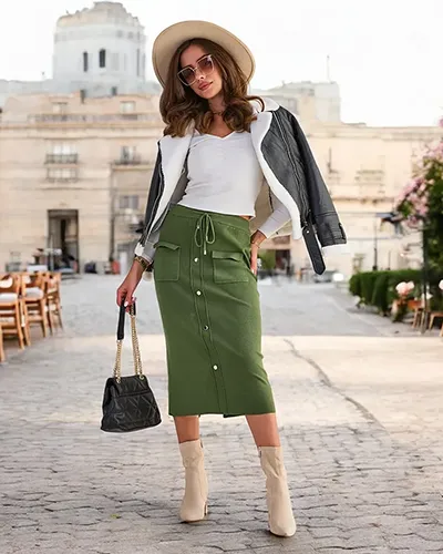 Royalfashion Damska spódnica midi z ozdobnymi guzikami