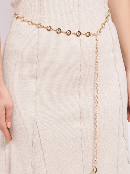 Aurelia Bella Donna – damski pasek metalowy z kryształkami, złoty 115 cm